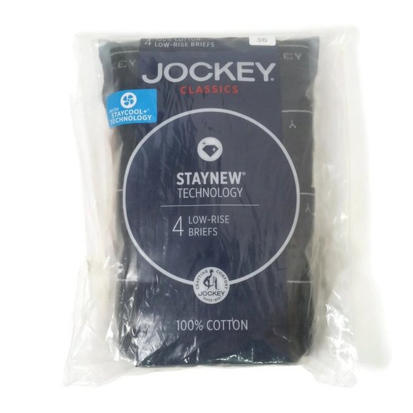 Jockey Classics Size 36 Low Rise Briefs 4 Pack 100% Cotton Stay, Stay Dry, Black - Picture 2 of 3